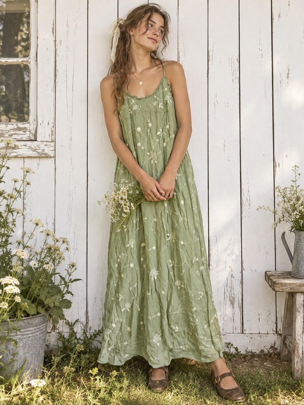 Vintage 90s April Cornell Pudding Shop Dress Size 1 US S Green Floral Boho